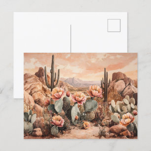 Carte Postale Paysage du désert avec des cactus en fleurs