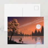 Carte Postale Paysage du lever du soleil avec lac et Deers-51207 (Devant / Derrière)