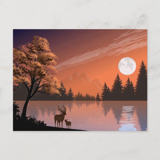 Carte Postale Paysage du lever du soleil avec lac et Deers-51207 (Devant)