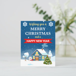 Carte Postale Paysage enneigé de maison d'hiver Joyeux Noël
