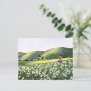 Carte Postale Paysage floral extérieur fille lisant un livre