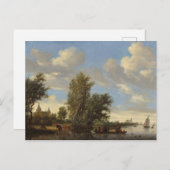 Carte Postale Paysage fluvial avec traversier, 1649 (huile sur t (Devant / Derrière)