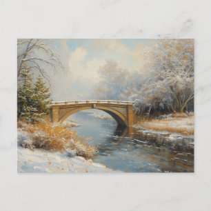 Carte Postale Paysage fluvial hivernal avec vieux pont