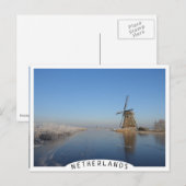 Carte Postale Paysage hivernal avec moulin à vent et glace (Devant / Derrière)