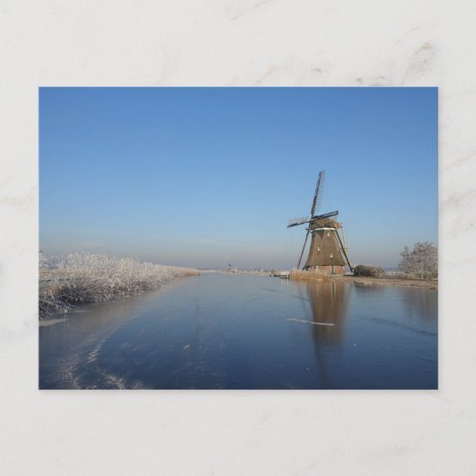 Carte Postale Paysage hivernal avec moulin à vent et glace (Devant)