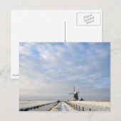 Carte Postale Paysage hivernal avec neige et moulin à vent en Ho (Devant / Derrière)