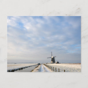 Carte Postale Paysage hivernal avec neige et moulin à vent en Ho