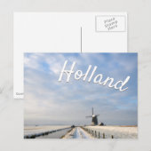 Carte Postale Paysage hivernal avec neige et moulin à vent en Ho (Devant / Derrière)