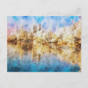 Carte Postale Paysage hivernal sur Havel avec canards, aquarelle