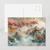 Carte Postale Paysage japonais Abstrait avec Sakura Blossom (Devant / Derrière)
