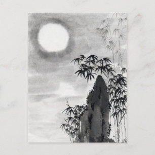 Carte Postale Paysage japonais classique vintage de nuit de lune