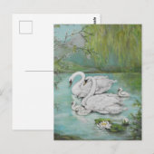 Carte Postale Paysage lacustre des Cygnes d'été (Devant / Derrière)