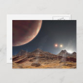 Carte Postale Paysage lunaire avec trois soleils (Devant / Derrière)