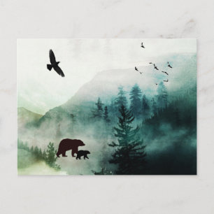 Carte Postale Paysage montagneux ours oiseaux forêt