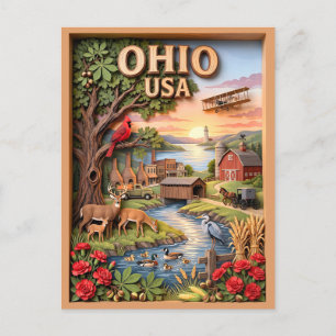 Carte Postale Paysage multicouche 3D de voyage en Ohio Faune Cou