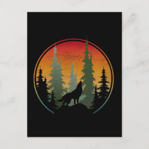 Carte Postale Paysage naturel Loup au coucher du soleil