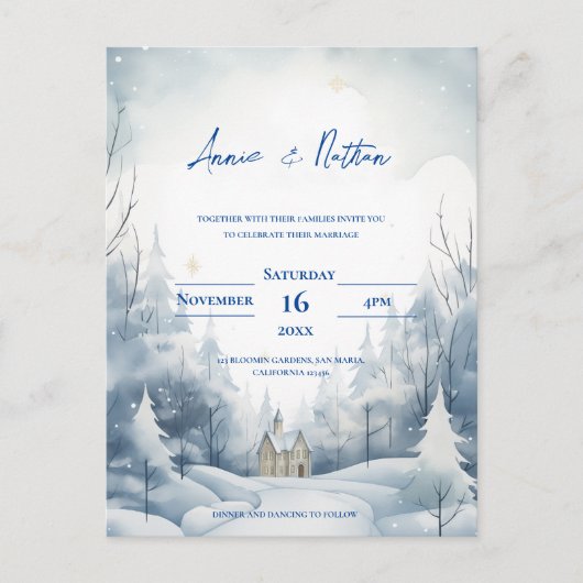 Carte Postale Paysage neigeux mignon Mariage d'hiver (Devant)