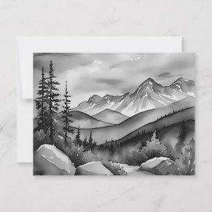 Carte Postale Paysage noir et blanc peinture de montagnes