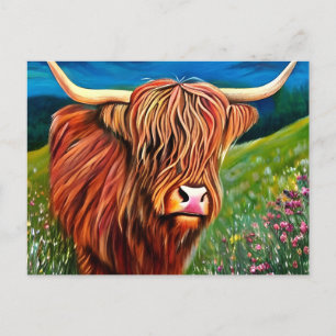 Carte Postale Paysage Peinture de vache Highland