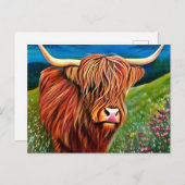 Carte Postale Paysage Peinture de vache Highland (Devant / Derrière)