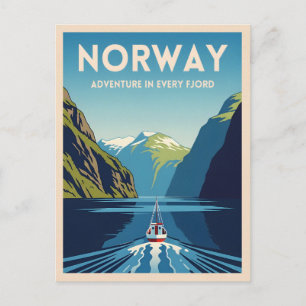 Carte Postale Paysage rétro du fjord de Norvège Vintage voyage