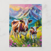 Carte Postale Paysage rural dynamique avec vaches (Devant)