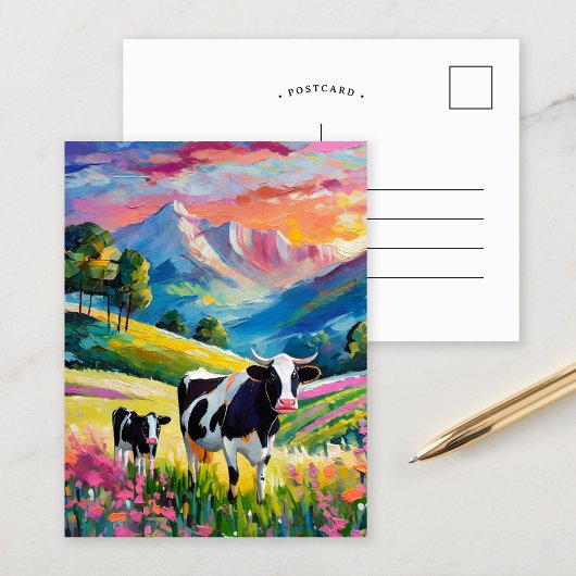 Carte Postale Paysage rural dynamique avec vaches