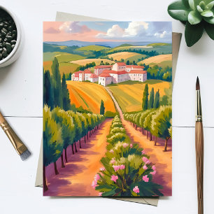 Carte Postale Paysage toscan aquarelle peinture Italie 