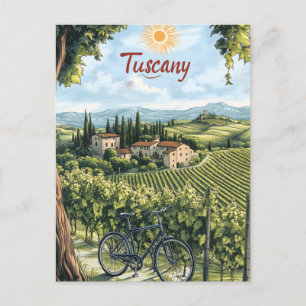 Carte Postale Paysage toscan avec vignobles et un vélo