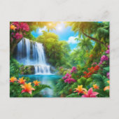 Carte Postale Paysage tropical avec fleurs, Cascade (Devant)