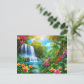 Carte Postale Paysage tropical avec fleurs, cascade (Debout devant)
