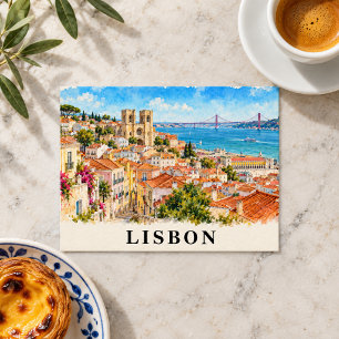 Carte Postale Paysage urbain à l'aquarelle de Lisbonne Portugal