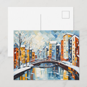 Carte Postale Paysage urbain cubiste avec canal enneigé