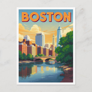 Carte Postale Paysage urbain de Boston Massachusetts Art vintage