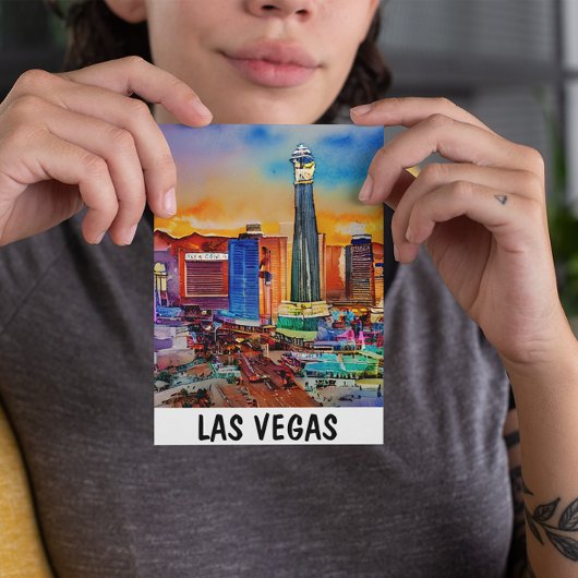 Carte Postale Paysage urbain de Las Vegas à l'aquarelle