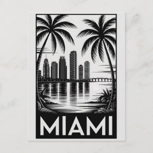 Carte Postale Paysage urbain de Miami Floride en noir et blanc e