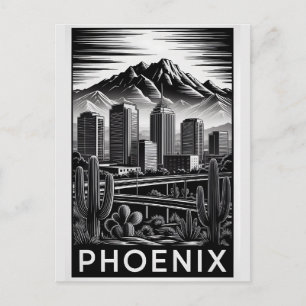Carte Postale Paysage urbain de Phoenix Arizona Noir Blanc Gravu