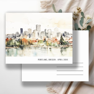 Carte Postale Paysage urbain élégant de Portland Oregon aquarell