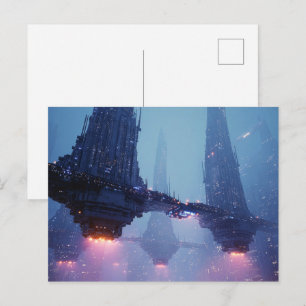 Carte Postale Paysage urbain futuriste avec des structures flott