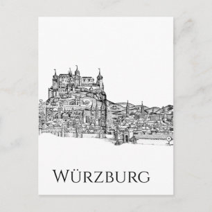 Carte Postale Paysage urbain minimaliste de Wurtzbourg en Bavièr