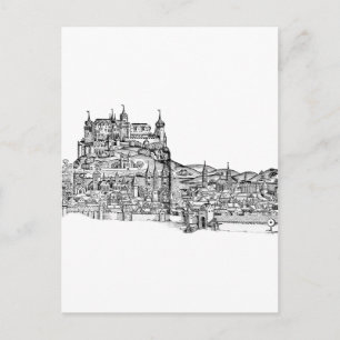 Carte Postale Paysage urbain minimaliste de Wurtzbourg en Bavièr