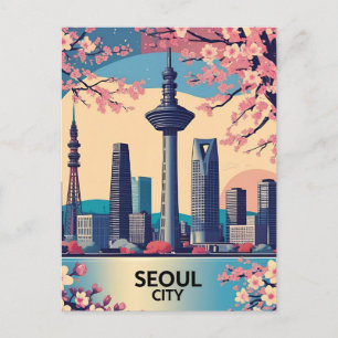 Carte Postale Paysage urbain moderne rétro de la ville de Séoul