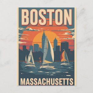 Carte Postale Paysage urbain rétro de Boston avec voiliers Mas