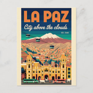 Carte Postale Paysage urbain rétro de La Paz Bolivie Voyage