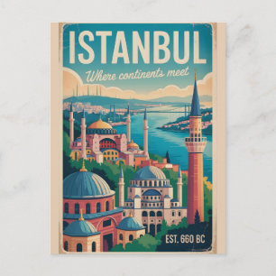 Carte Postale Paysage urbain rétro d'Istanbul Turquie Voyage