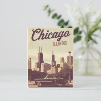Carte Postale Paysage urbain vintage de Chicago Illinois Voyage