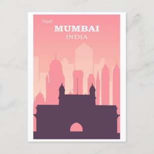 Carte Postale Paysage urbain vintage de Mumbai en Inde Rose Voya