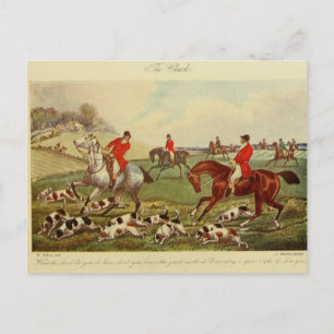 Carte Postale Paysage vintage Fox Chasse Chiens Ephemera Art