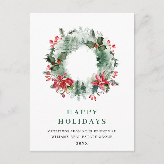 Carte Postale Paysage Wreath Holly Berry Pine Forest Noël (Devant)