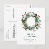 Carte Postale Paysage Wreath Holly Berry Pine Forest Noël (Devant / Derrière)